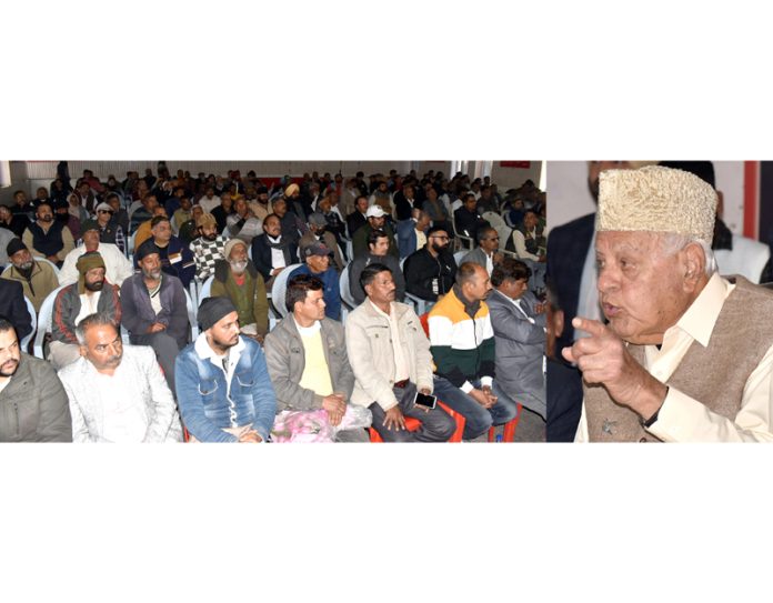 NC president Dr Farooq Abdullah addressing convention of SC cell of the party in Jammu on Wednesday. -Excelsior/Rakesh