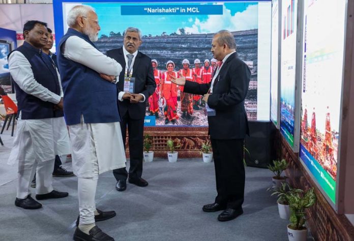 Prime Minister Narendra Modi visits stalls at 'Utkarsh Odisha' - Make in Odisha Conclave 2025 in Bhubaneswar on Tuesday. (UNI)