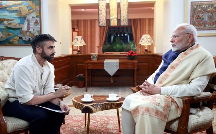 Prime Minister Narendra Modi podcast with Nikhil Kamath in New Delhi on Friday. (UNI)