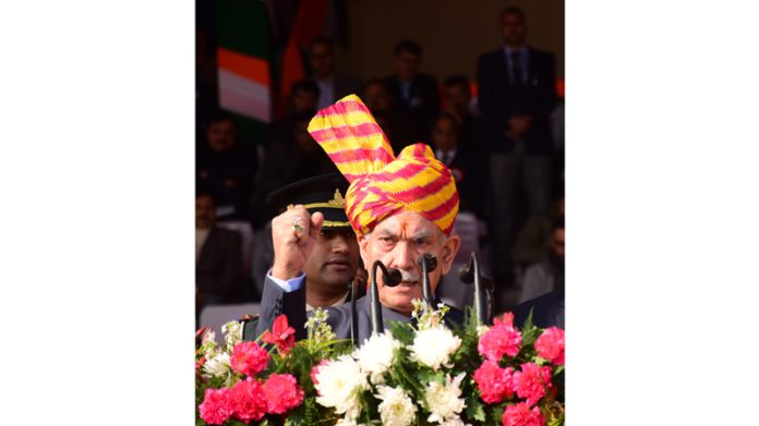 LG Manoj Sinha addressing Republic Day function at MA Stadium, Jammu