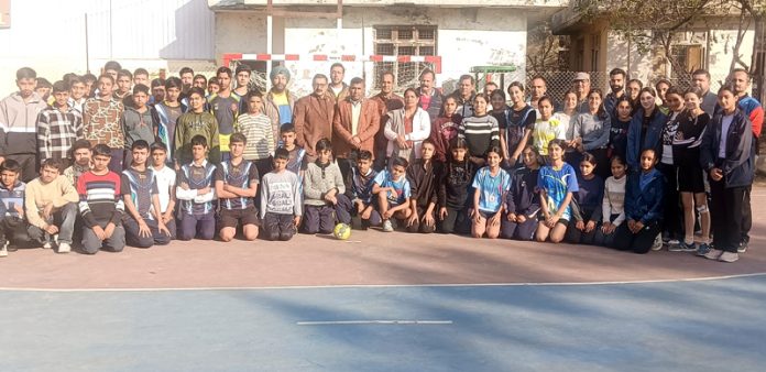 Handball players posing along with dignitaries during a tournament at Udhampur. Handball players posing along with dignitaries during a tournament at Udhampur.