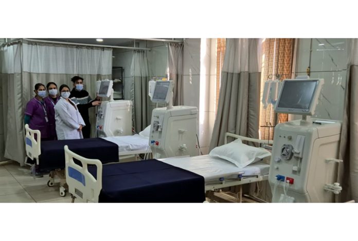 Dr Amit launching dialysis facility for patients in his hospital in Jammu on Friday.