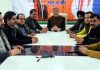 Senior BJP leader Kavinder Gupta in a meeting with party cadre in Jammu.