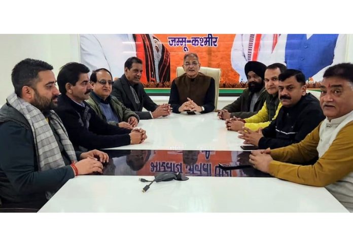 Senior BJP leader Kavinder Gupta in a meeting with party cadre in Jammu. Senior BJP leader Kavinder Gupta in a meeting with party cadre in Jammu.