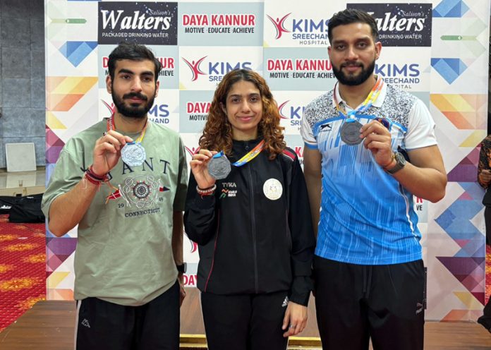 Fencers of J&K posing along with medals during 35th Senior National Fencing Championship (Men & Women) 2024-25 in Kannur, Kerala. Fencers of J&K posing along with medals during 35th Senior National Fencing Championship (Men & Women) 2024-25 in Kannur, Kerala.