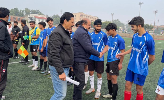 Chief guest interacting with players before start of Football match at Mini Stadium Parade. Chief guest interacting with players before start of Football match at Mini Stadium Parade.