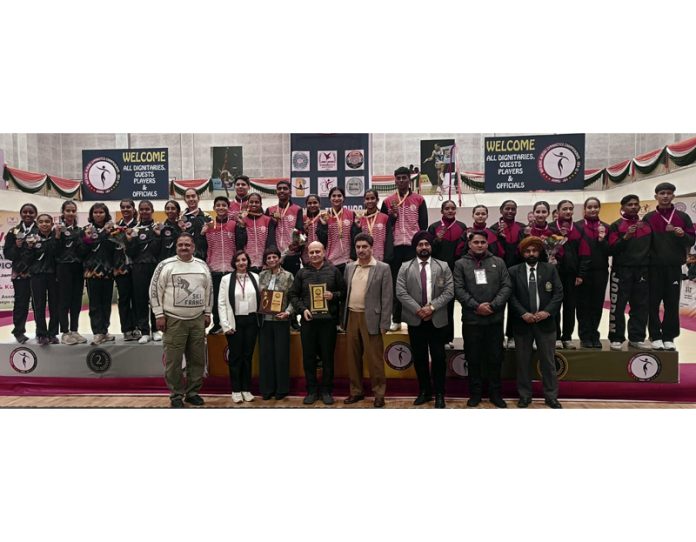 Dignitaries posing alongwith Gymnastics at MA Stadium, Jammu on Sunday.