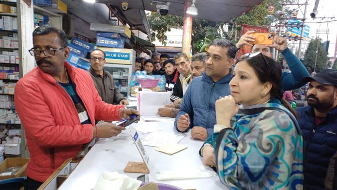 ADM Ansuya Jamwal during inspecting of medical shops near GMC Bakshi Nagar on Tuesday.