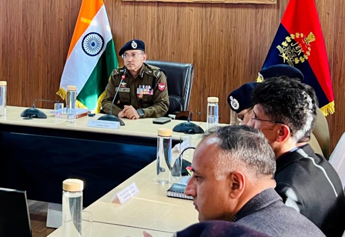 ADGP Jammu Anand Jain chairing a meeting in Jammu on Tuesday.
