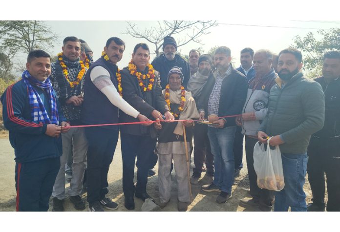 Senior BJP leader, Pandit Suresh Sharma inaugurating construction work of a road in Chowki Choura Block on Friday. Senior BJP leader, Pandit Suresh Sharma inaugurating construction work of a road in Chowki Choura Block on Friday.
