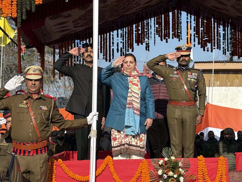 Minister Sakina Itoo saluting National Flag at Anantnag.-Excelsior/Sajad Dar