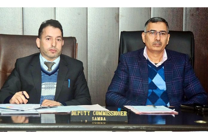 MD JJM Khursheed Ahmad Shah and DDC Rajesh Sharma during a review meeting on Wednesday. MD JJM Khursheed Ahmad Shah and DDC Rajesh Sharma during a review meeting on Wednesday.