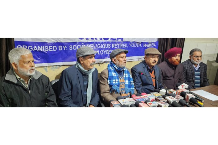 Leaders of JKRCEA addressing press conference at Jammu on Wednesday. - Excelsior/Rakesh Leaders of JKRCEA addressing press conference at Jammu on Wednesday. - Excelsior/Rakesh