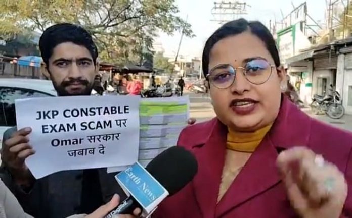 NAUP leader Shikha Bandral addressing media persons in Jammu on Saturday.