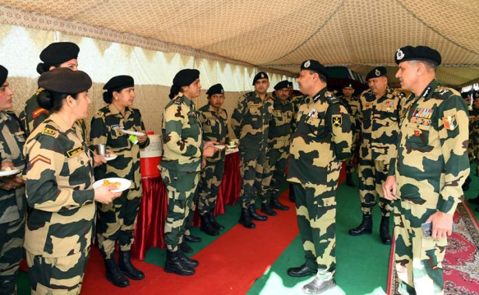 Additional Director General, BSF, Western Command, Satish S Khandare during visit to border area on Saturday. (UNI)