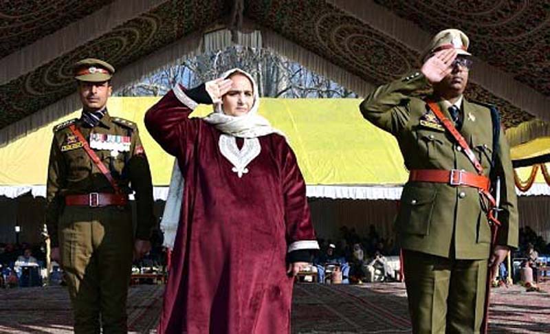 Chairperson DDC Ganderbal taking salute from march past.