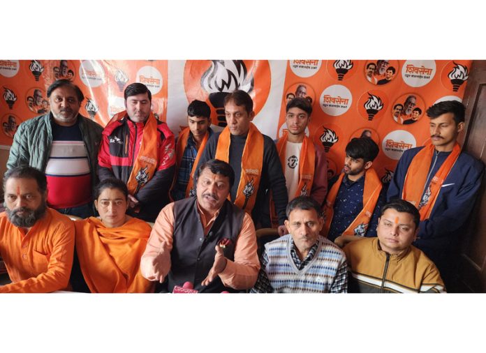 Shiv Sena leader, Manish Sahni addressing during a joining programme at Jammu on Tuesday. Shiv Sena leader, Manish Sahni addressing during a joining programme at Jammu on Tuesday.