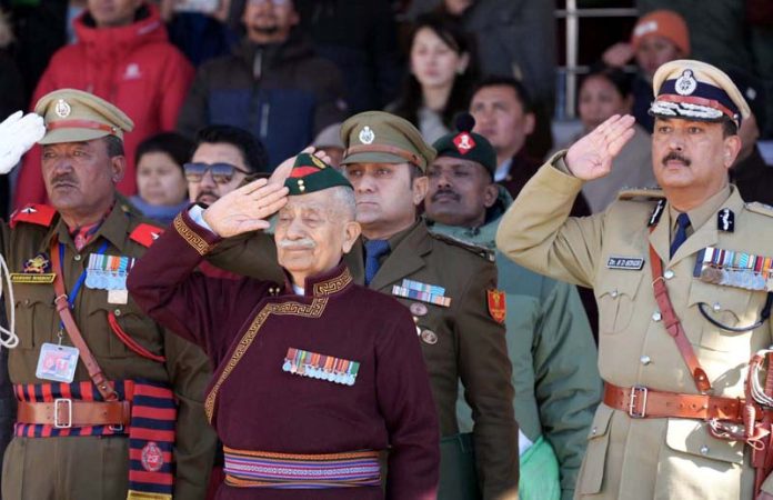 LG Ladakh saluting Tricolour during Republic Day celebrations.