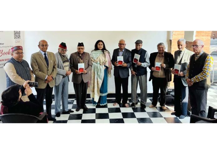 Dignitaries releasing a book authored by Manu Khajuria Singh in Jammu on Saturday.