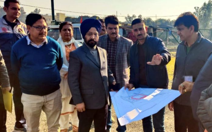 Rajinder Singh Tara, Director General, Youth Services and Sports J&K, inspecting developmental works at Khel Gaon, Nagrota.