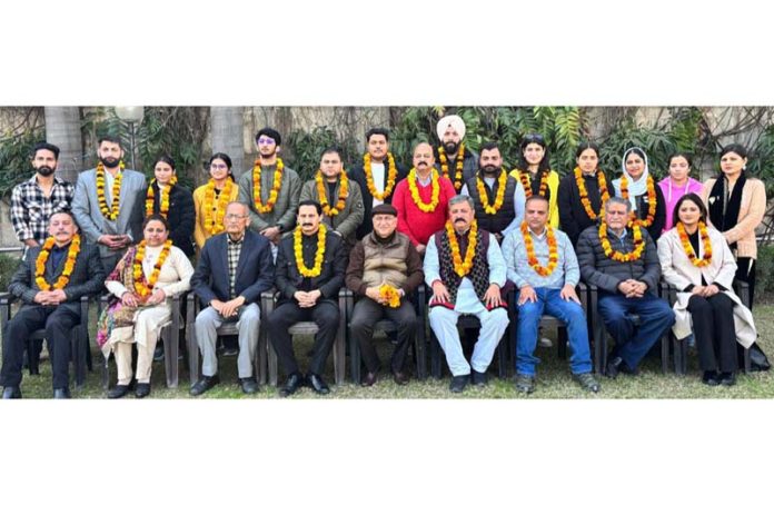 Newly elected team of Tawi Trekkers J&K posing for a group photograph after election at Press Club Jammu.