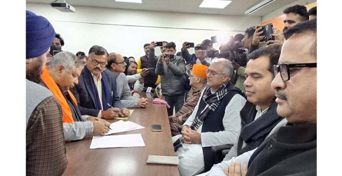 Sat Sharma filing nomination for post of BJP State President at the party office on Thursday. Sat Sharma filing nomination for post of BJP State President at the party office on Thursday.