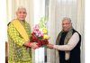 Deputy Chairman, Rajya Sabha, Harivansh presenting a flower bouquet to LG Manoj Sinha.