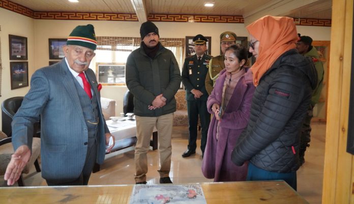 LG Ladakh Brig (Dr) B D Mishra (retired) interacting with staff at TIC Leh on Thursday.