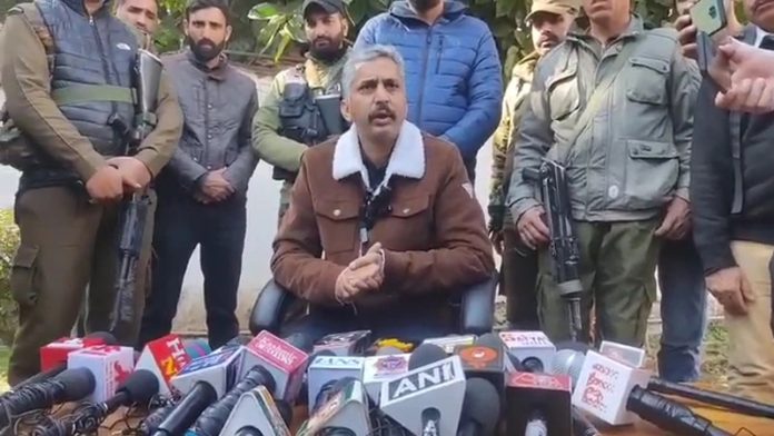 MLA Budhal, Javed Iqbal Choudhary addressing press conference at Rajouri on Thursday. - Excelsior/Imran