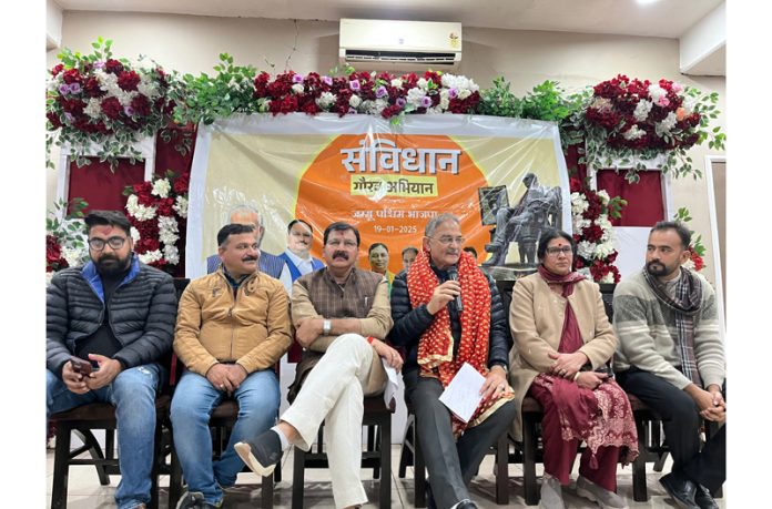 Senior BJP leader Kavinder Gupta addressing a meeting in Jammu West constituency.