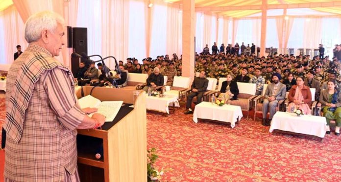 LG Manoj Sinha addressing people of Tripura, Meghalaya and Manipur at Raj Bhawan, Jammu.