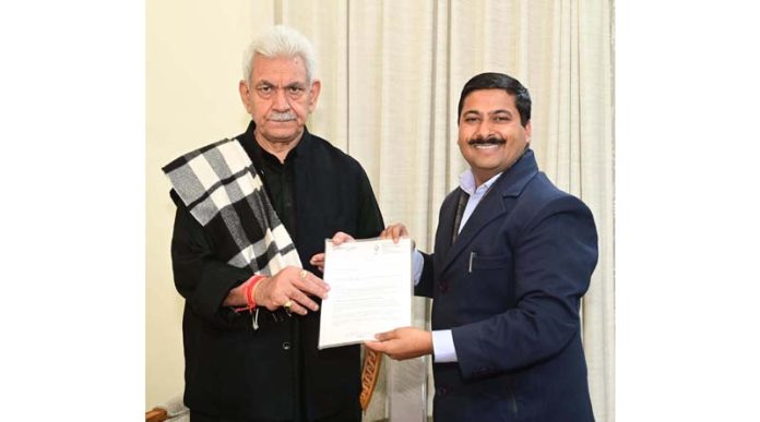 Gaurav Gupta meeting with Lt Governor Manoj Sinha on Saturday.