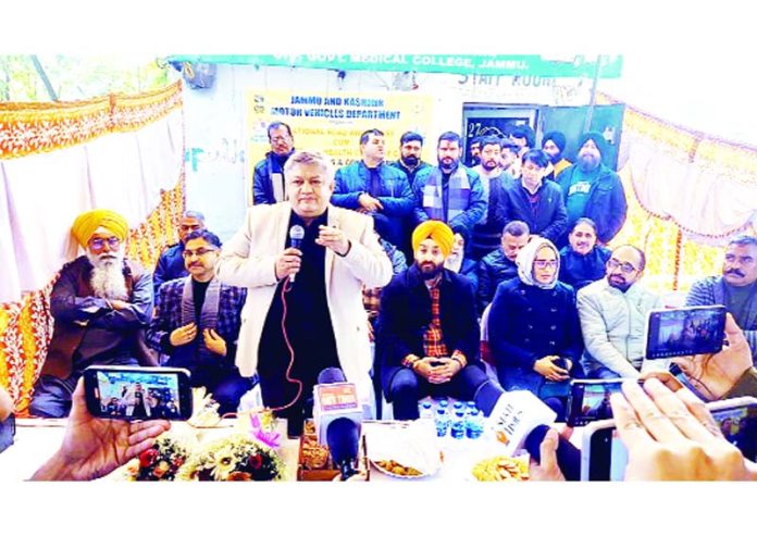 Transport Commissioner Vishesh Mahajan addressing drivers and conductors during an awareness camp at Maheshpura Chowk, Jammu. Transport Commissioner Vishesh Mahajan addressing drivers and conductors during an awareness camp at Maheshpura Chowk, Jammu.