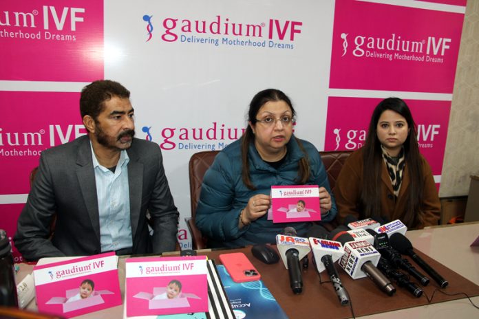 Dr. Sayesha Bawa addressing a press conference in Jammu on Sunday. -Excelsior/Rakesh