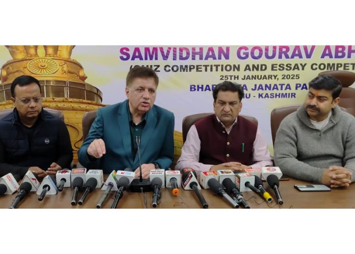 Sunil Sethi addressing press conference at BJP office on Saturday.