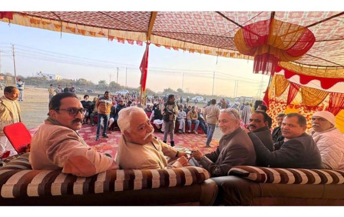 Senior NC leader Ajay Sadhotra along with other party leaders in a public meeting at Bhagwati Nagar, Jammu. Senior NC leader Ajay Sadhotra along with other party leaders in a public meeting at Bhagwati Nagar, Jammu.
