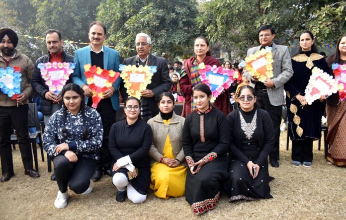 JU Vice-Chancellor and others during cultural event cum-get together on the campus on Friday.