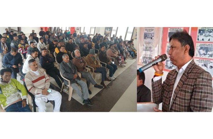 A dignitary addressing a gathering in Kathua on Sunday.