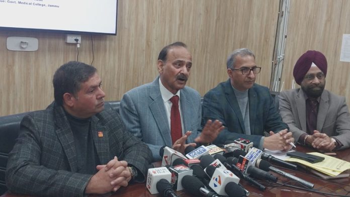 Chairperson, “Friends of GMC Jammu”, Dr TR Raina and other members during a press conference at Jammu. Chairperson, “Friends of GMC Jammu”, Dr TR Raina and other members during a press conference at Jammu.