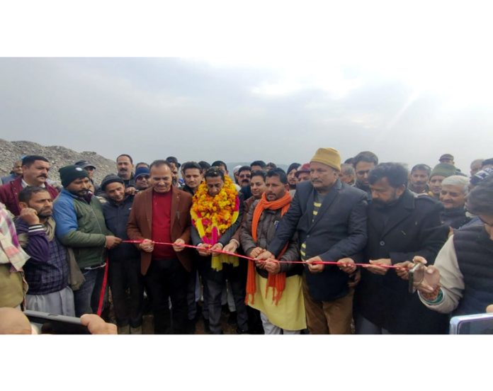 MLA Jasrota, Rajiv Jasrotia laying foundation stone of Water Supply Scheme on Thursday.