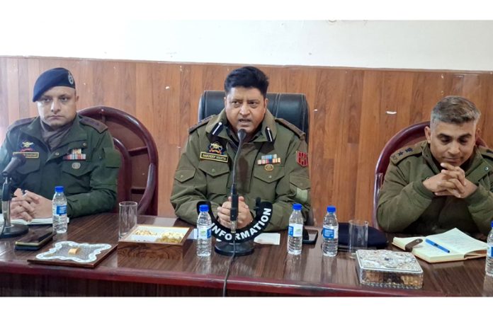 SSP Doda, Sandeep Mehta during a meeting in Bhaderwah on Monday.