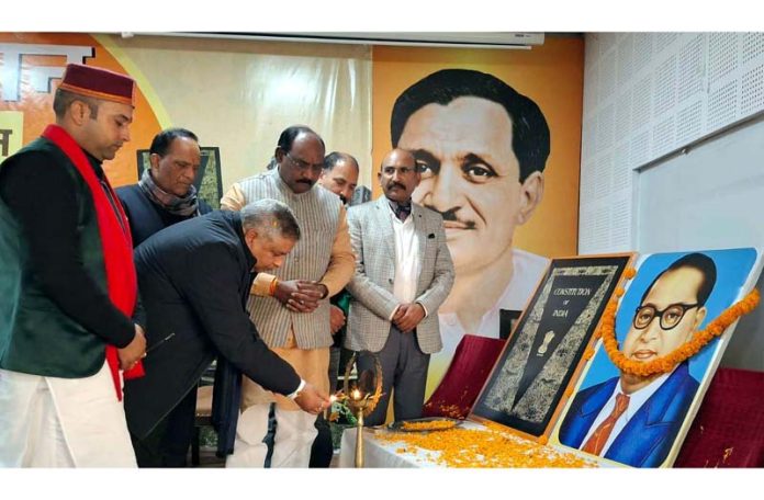 J&K BJP president Sat Sharma and other leaders at 'Samvidhan Gourav Abhiyan' programme.