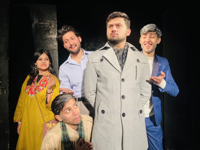 A scene from Hindi play ‘Sarkari Afsar’ being staged at Jammu on Sunday.