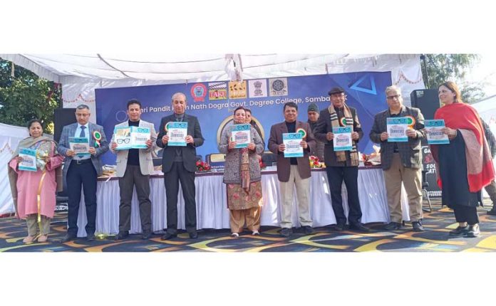 Minister Sakeena Itoo releasing a book at GDC Samba on Friday.