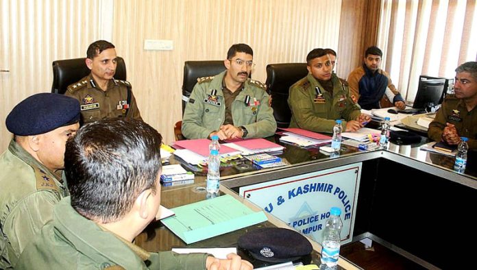 DIG Rayees Mohammad Bhat chairing a meeting. DIG Rayees Mohammad Bhat chairing a meeting.