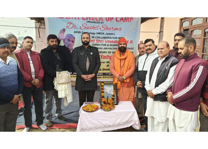 HoD Cardiology GMC & SSH Jammu at the inauguration of health camp at Bhajpur, R S Pura on Sunday.