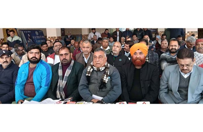 Adhoc Committee of Guru Ravi Dass Sabha during press briefing in Jammu. -Excelsior/Rakesh