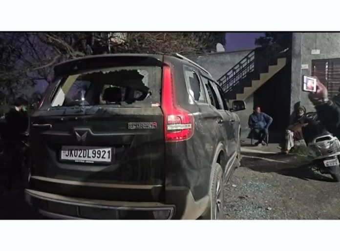 A Scorpio vehicle damaged by the accused in Mandal area.