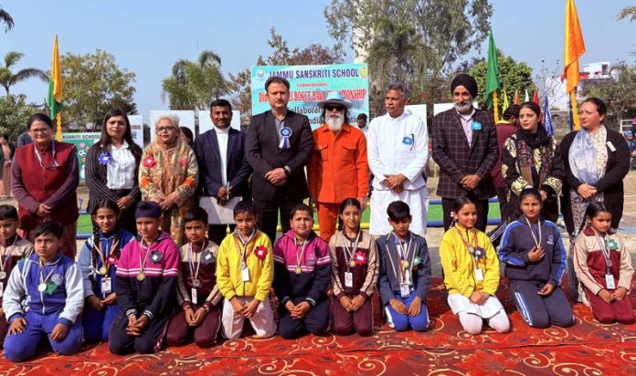 DIG Railways, Haseeb Ur Rehman posing along with players during District-Level Bocce Ball Championship at Jammu.
