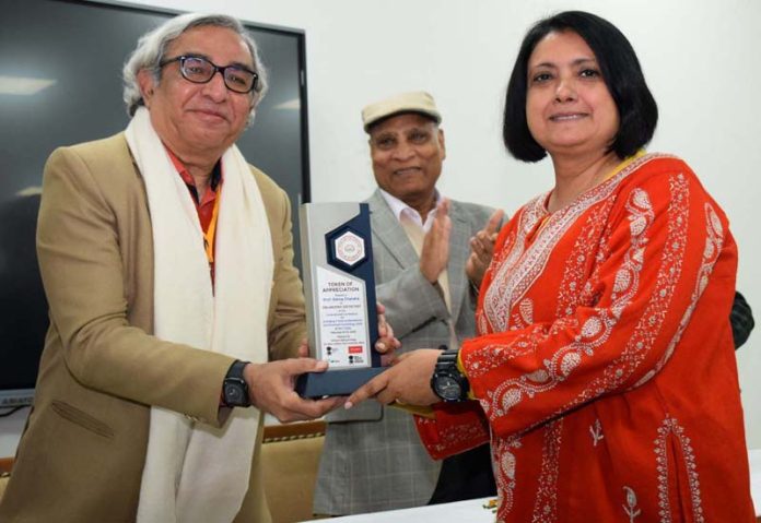 Invited guests being presented memento during inaugural of Intl conference at SMVDU on Monday.